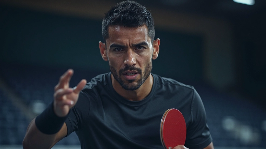 لاعب تنس محترف يركز بعمق أثناء المباراة الرسمية
